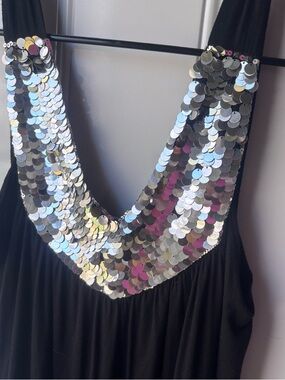 Y2K Women’s Size Large Black Tank Dress with Iridescent Sequin V-Neck